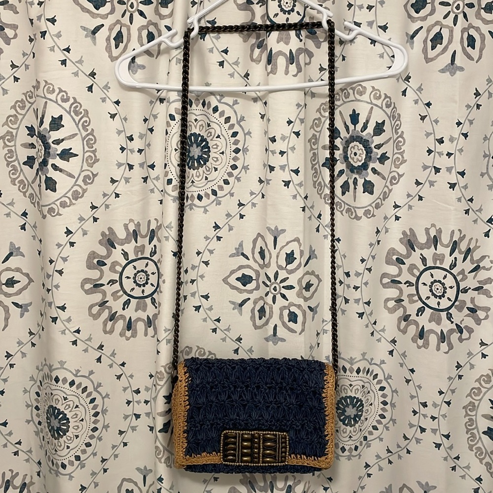 Brighton Larissa Straw Crossbody Bag - Blue & Tan - Picture 2 of 12